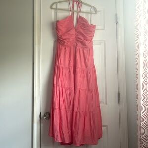 Lulus Chasing Sun Pink Tiered Keyhole Halter Midi Dress - size XL